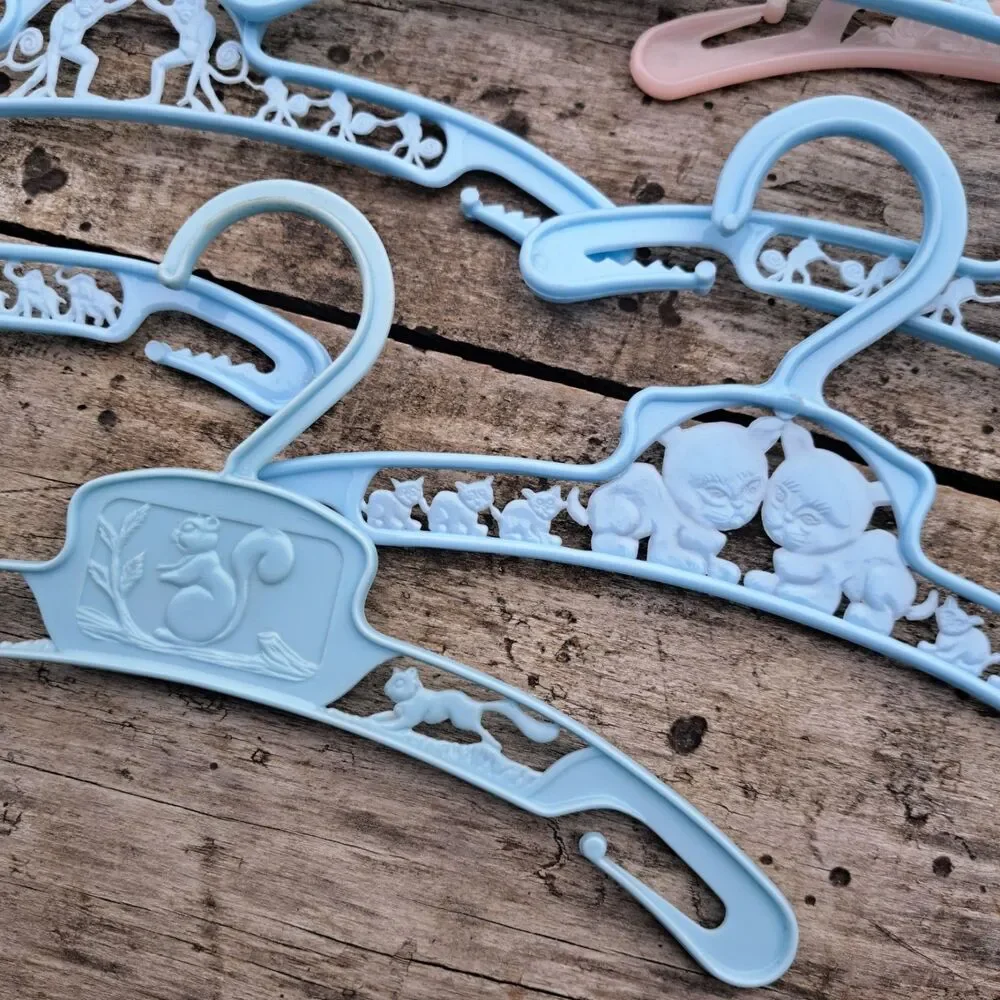 Vintage 1950s Set Of 9 Baby World  Co Clothes Hangers Bambi Carousel Circus Blue